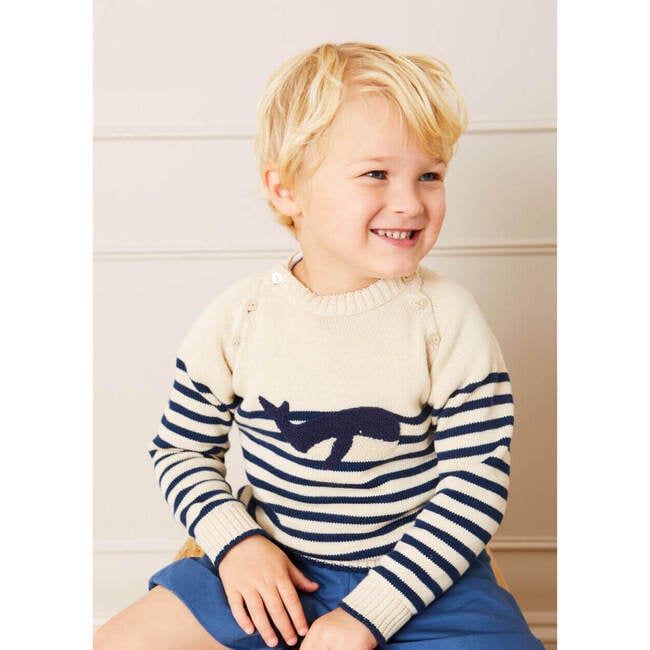 Whale Intarsia Striped Jumper, Blue - Sweaters - 3