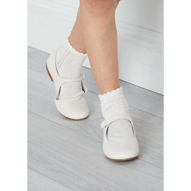 Girls Leather Mary Jane Shoes, Ivory - Mary Janes - 3