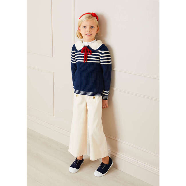 Striped Mariner Collar Jumper, Navy - Sweaters - 2