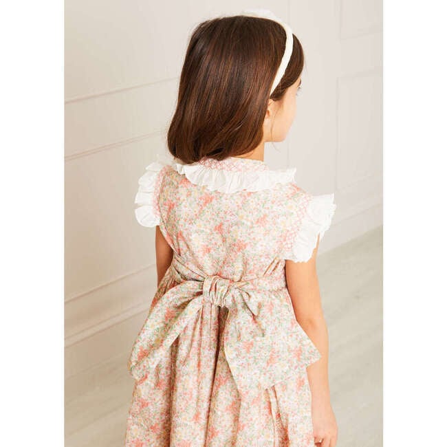 Sophie Floral Print Handsmocked Double Breasted Dress, Peach - Dresses - 4