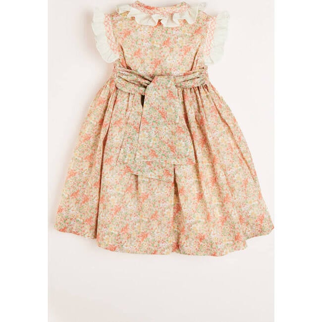 Sophie Floral Print Handsmocked Double Breasted Dress, Peach - Dresses - 5