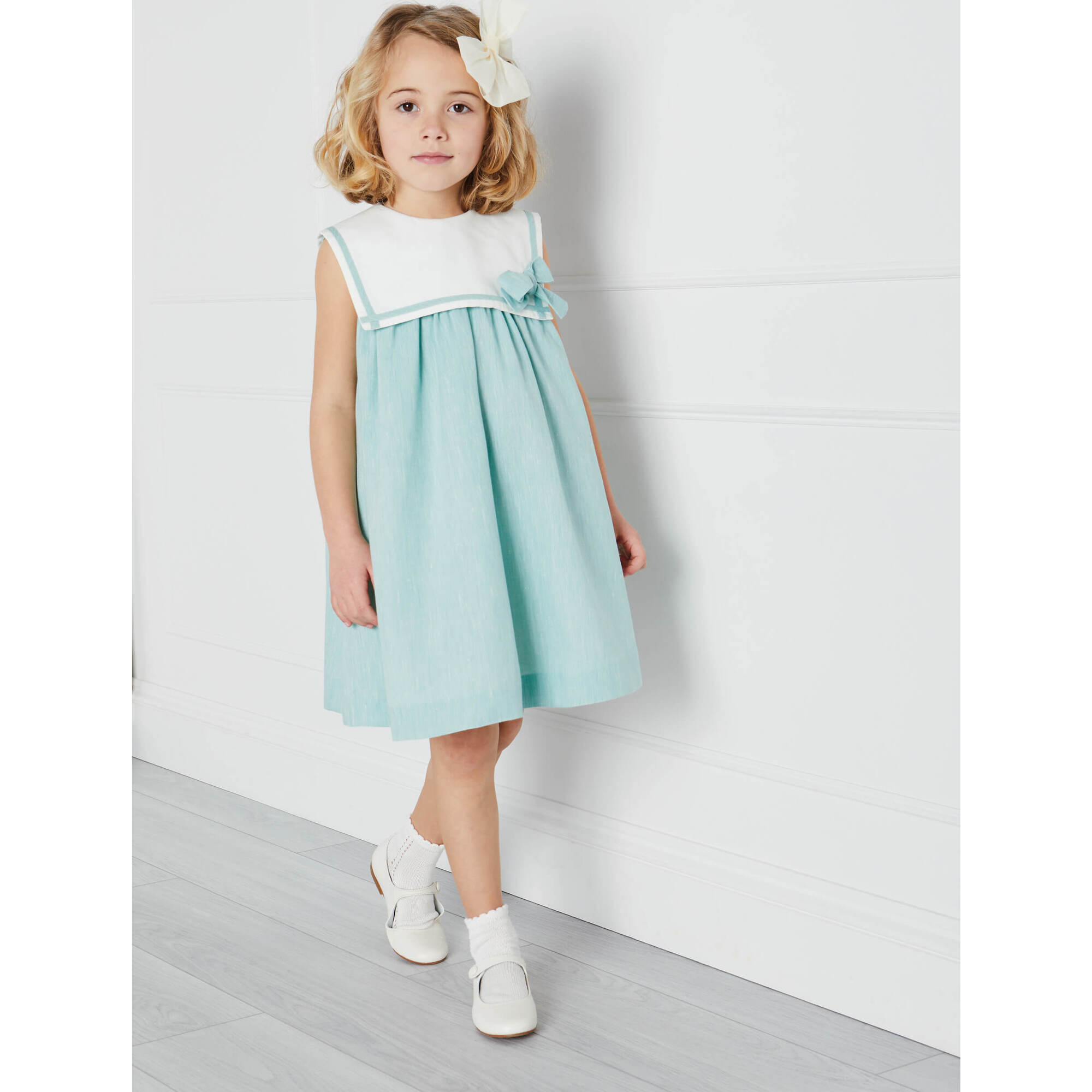 Sleeveless Trapeze Dress With Bow Detail Green Pepa London Dresses Maisonette