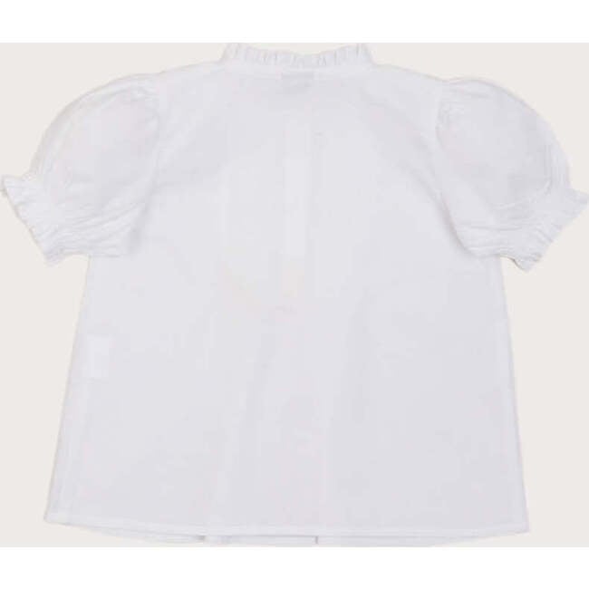 Frilly Neck Pleated Short Sleeve Blouse, White - Blouses - 4