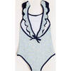 Floral Print Ruffle Trim Swimsuit, Blue - Sweaters - 4