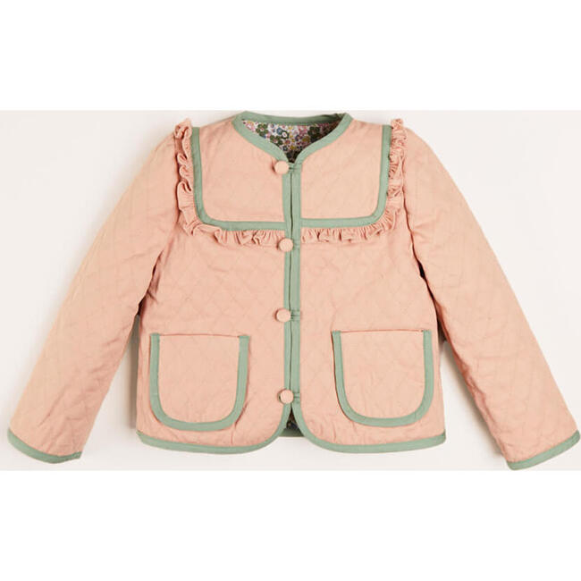 Emilia Floral Print Frill Trim Reversible Quilted Jacket, Green - Coats - 2