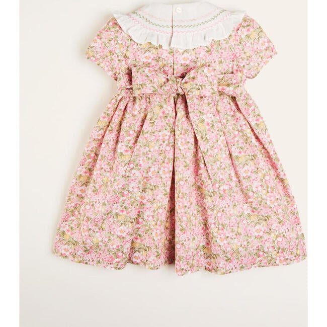 Eloise Floral Print Handsmocked Short Sleeve Dress, Pink - Dresses - 6