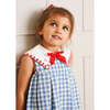 Embroidered Gingham Sleeveless Dress, Blue - Dresses - 4