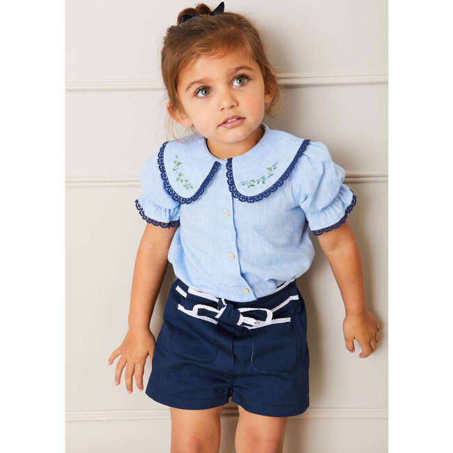 Contrast Trim Bow Front Shorts, Navy - Shorts - 2