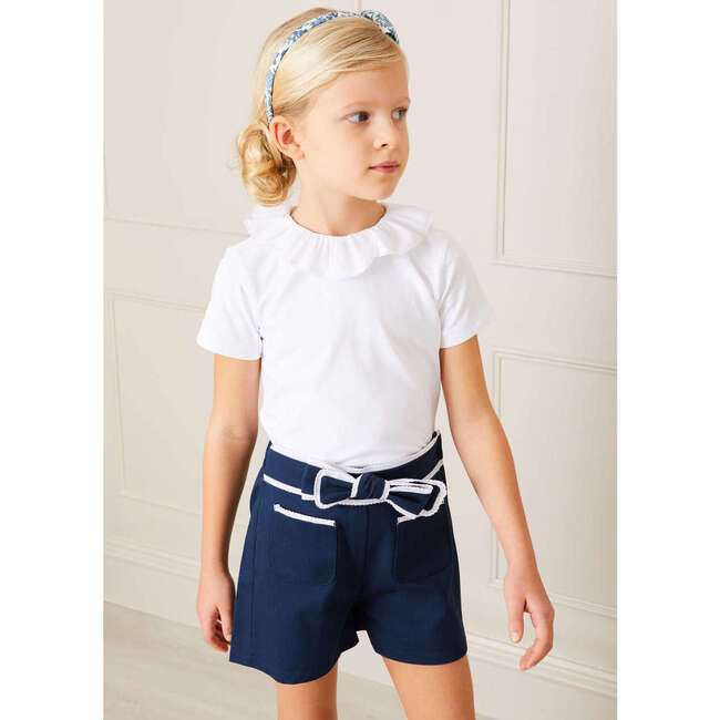 Contrast Trim Bow Front Shorts, Navy - Shorts - 3