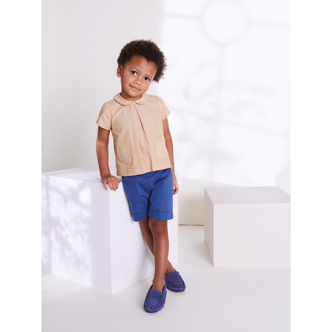 Classic Turn-up Hem Cotton Shorts, French Blue - Shorts - 2