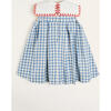 Embroidered Gingham Sleeveless Dress, Blue - Dresses - 7