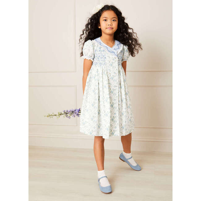 Alice Floral Print Handsmocked Statement Collar Dress, Blue - Dresses - 2