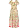 Women's Rose Floral Squared Neck Puff Sleeve Ruffle Maxi Dress, Cream - Dresses - 1 - thumbnail