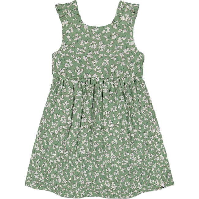 Sleeveless Muslin Dress, Green Jasmine Flower Print