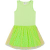Shiny Ribbed Dress With Mesh Flocking, Lime - Dresses - 1 - thumbnail
