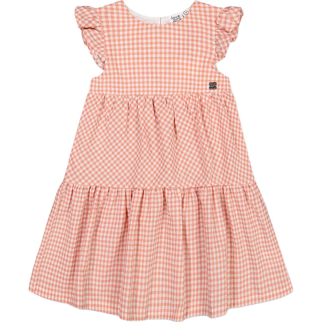 Peasant Dress With Frill, Vichy Dusty Rose