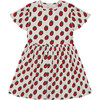 Organic Cotton Dress With Flounce Sleeves, White Printed Pop Strawberry - Dresses - 1 - thumbnail
