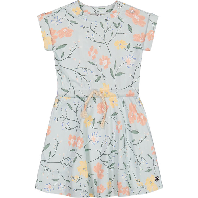 French Terry Dress, Baby Blue With Printed Romantic Flower