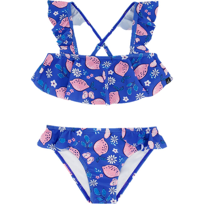 Two Piece Swimsuit, Royal Blue Printed Pink Lemon
