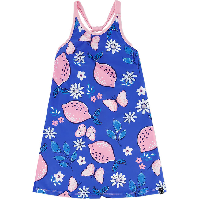 Beach Dress, Royal Blue Printed Pink Lemon