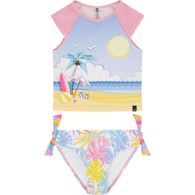 Two Piece Rashguard Swimsuit, Palm Leaf Pastel Print