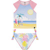 Two Piece Rashguard Swimsuit, Palm Leaf Pastel Print - Two Pieces - 1 - thumbnail