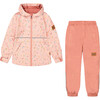 Two Piece Hooded Coat And Pant Mid-Season Set, Pink Little Flowers Print - Raincoats - 1 - thumbnail