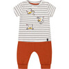 Organic Cotton Top And Evolutive Pant Set, Heather Beige And Cinnamon - Mixed Apparel Set - 1 - thumbnail