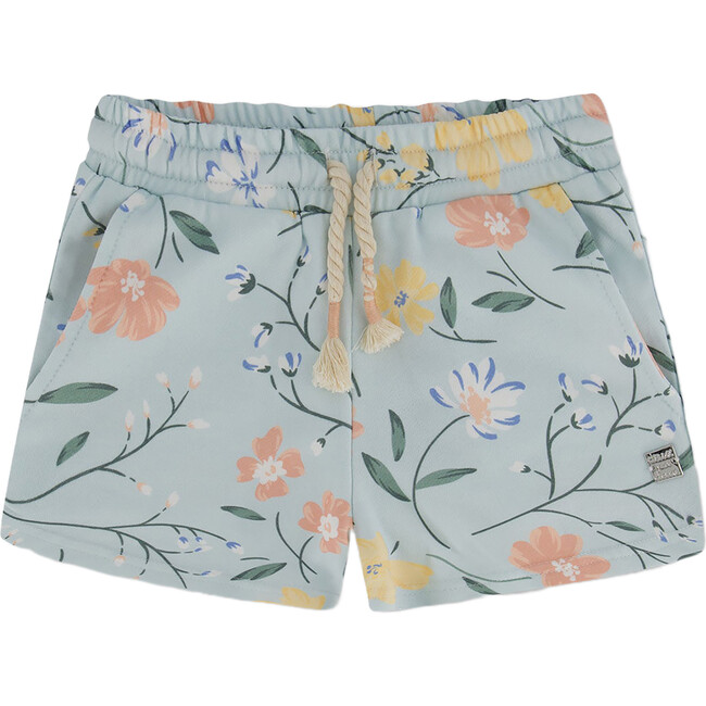 French Terry Short, Baby Blue With Printed Romantic Flower