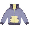 French Terry Hooded Cardigan, Blue And Lime - Sweatshirts - 1 - thumbnail