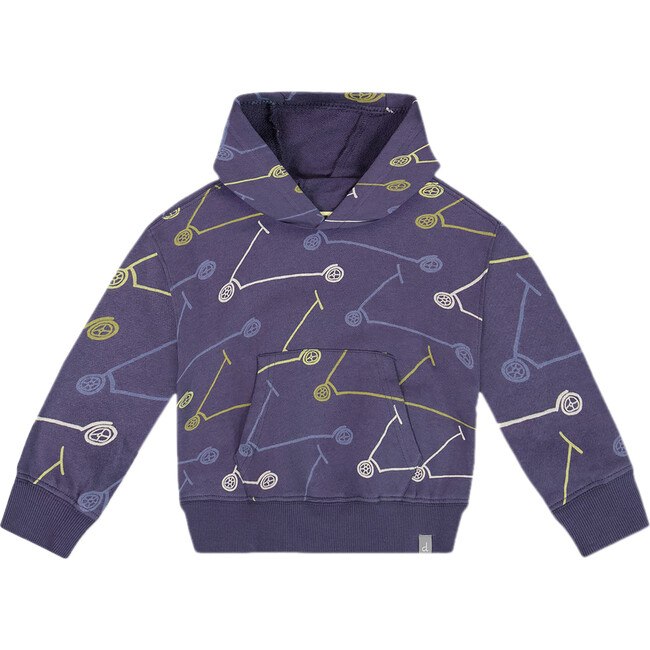 French Terry Hooded Sweatshirt, Blue Printed Scooters