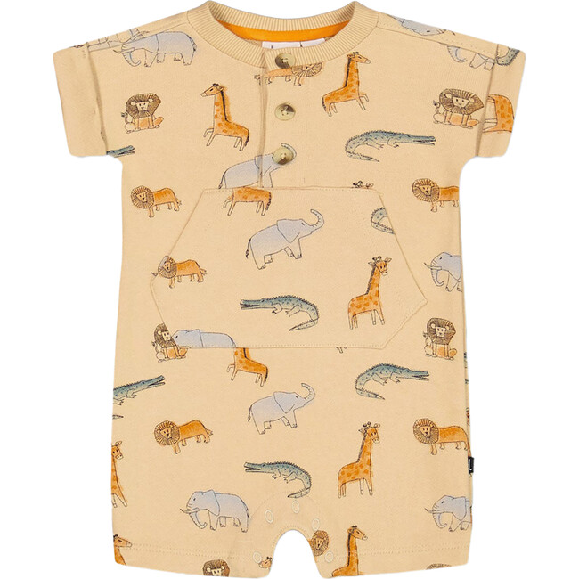 French Terry Romper, Beige Printed Jungle Animal
