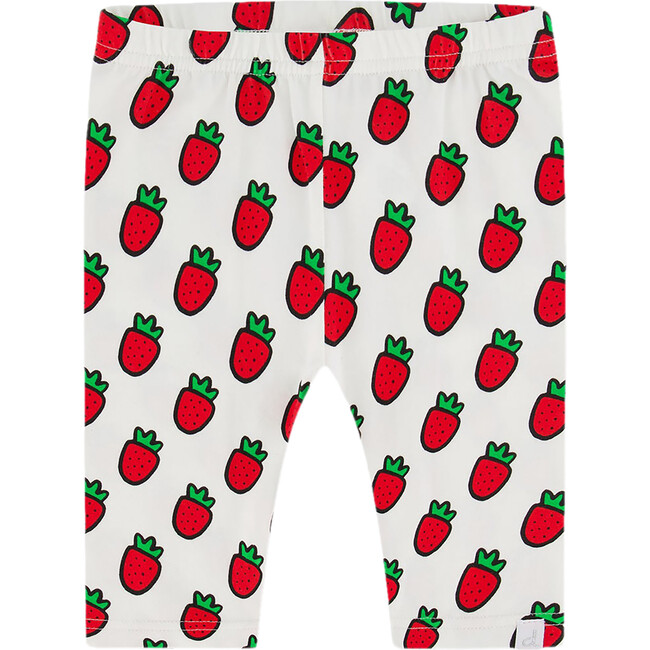 Organic Cotton Short Leggings, White Printed Pop Strawberry