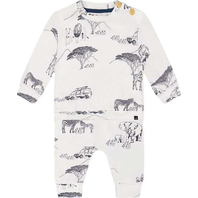 Organic Cotton Printed Top And Evolutive Pant Set, White With Printed Jungle
