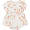 Organic Cotton Printed Romper, Heather Beige With Printed Cat - Rompers - 1 - thumbnail