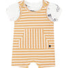 Organic Cotton Onesie And Shortall Set, Sand Stripe - Mixed Apparel Set - 1 - thumbnail