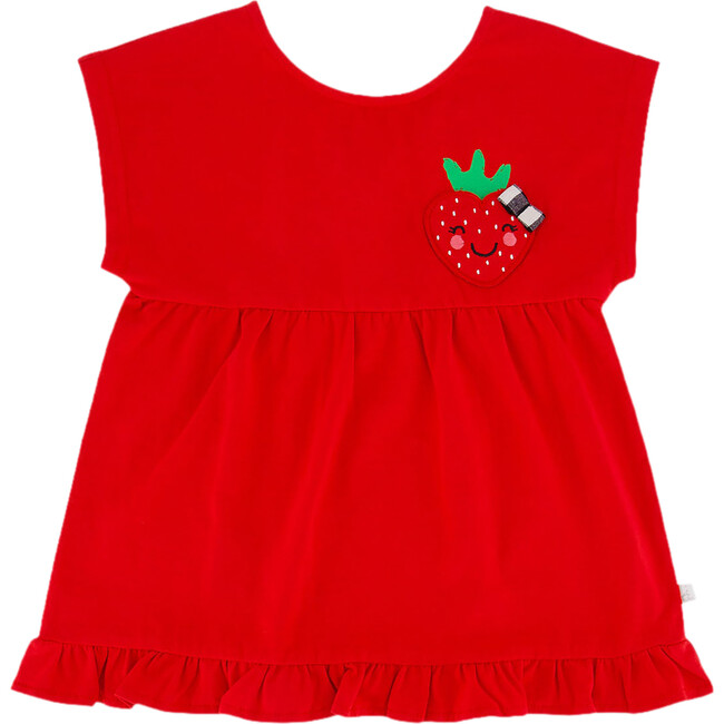 Organic Cotton Long Top With Frill, True Red