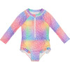 Long Sleeve One Piece Rashguard, Gradient Rainbow Print - One Pieces - 1 - thumbnail