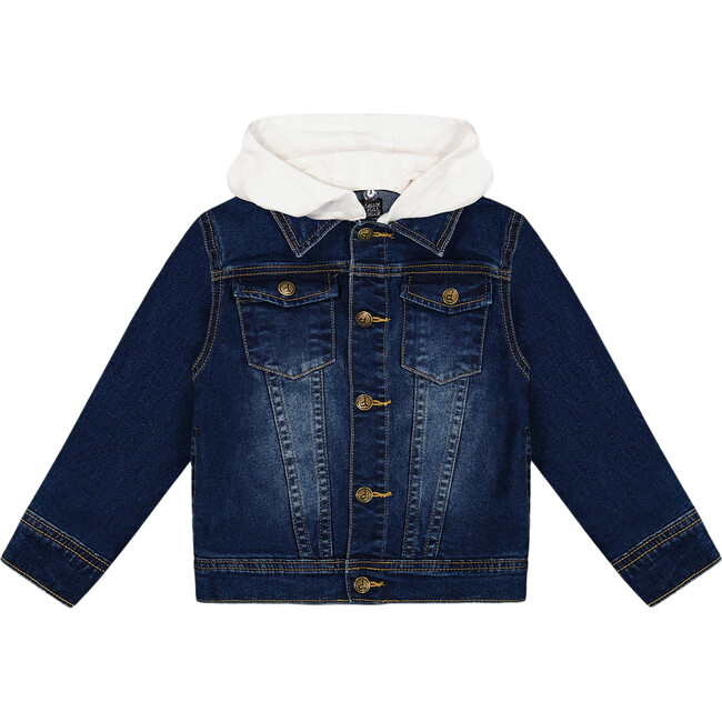 Jacket With Detachable French Terry Hood, Navy Denim