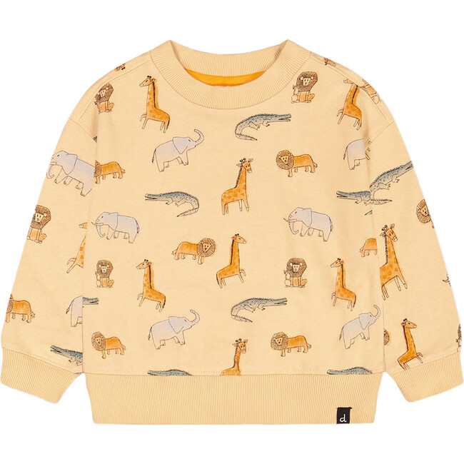 French Terry Sweatshirt, Beige Printed Jungle Animal
