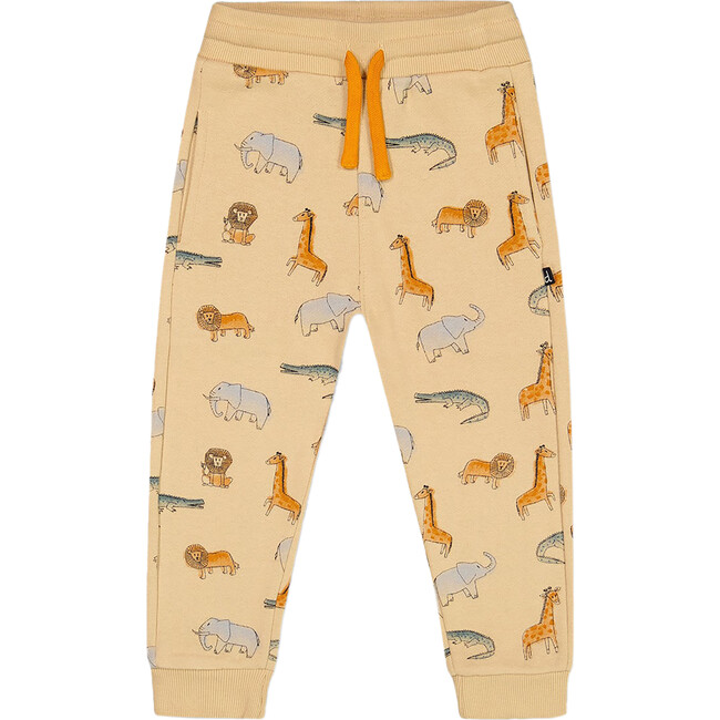 French Terry Sweatpants, Beige Printed Jungle Animal