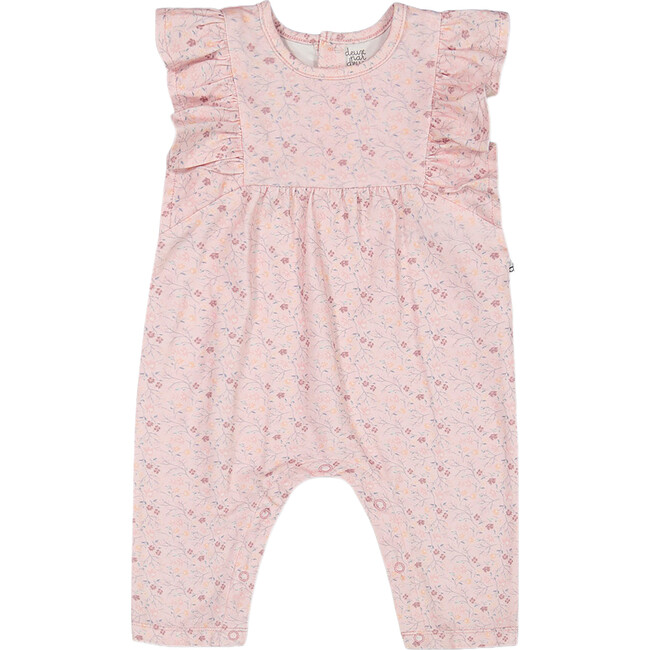 Organic Cotton Jumpsuit, Printed Pink Small Flower