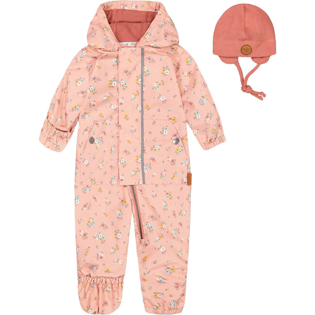 Baby Mid-Season One Piece With Hat, Pink Little Flowers Print