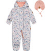 Baby Mid-Season One Piece With Hat, Baby Blue Printed Watercolor Flowers - Raincoats - 1 - thumbnail