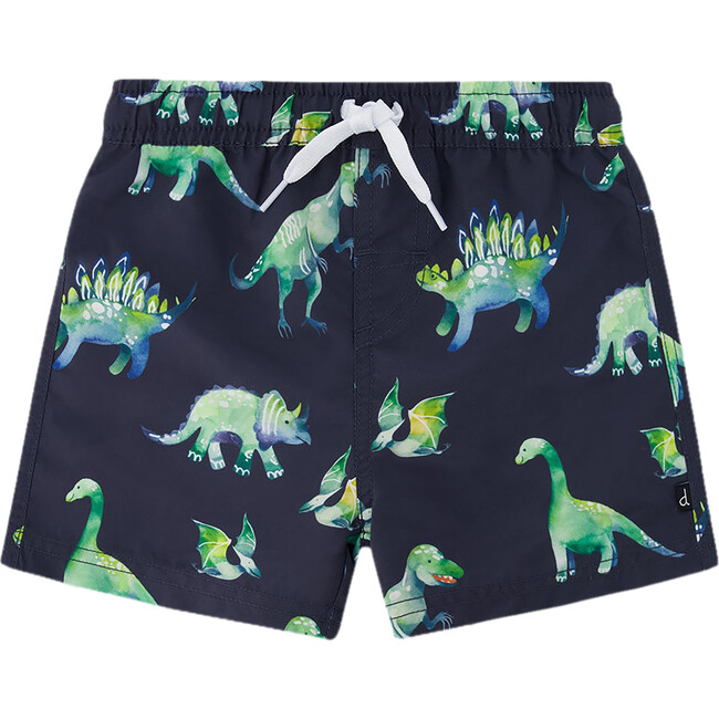 Mid-Thigh Boardshort, Grey Printed Dinosaurs