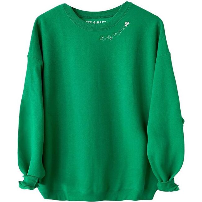 Women's Lucky Mama Embroidered Collar Sweatshirt, Green