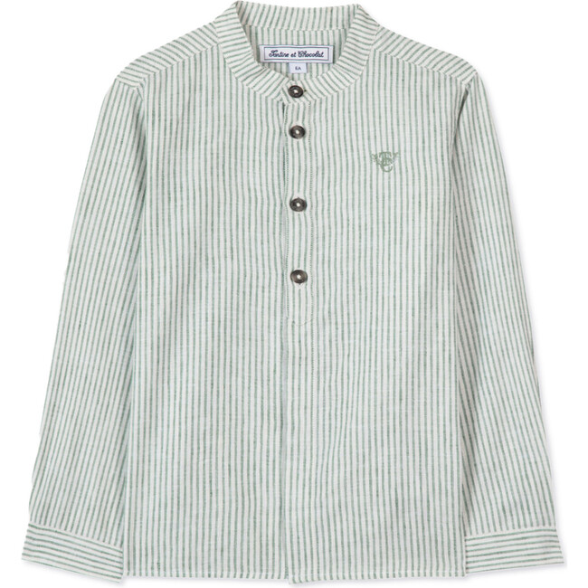 Linen Striped Shirt, Leaf Green