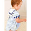 Striped Mariner Collar Short Sleeve Romper, Blue & White - Rompers - 5