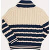 Anchor Motif Striped Cable Knit Cardigan, Navy - Cardigans - 5