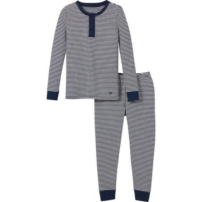 Snug Fit Pajama Set, Navy Stripes